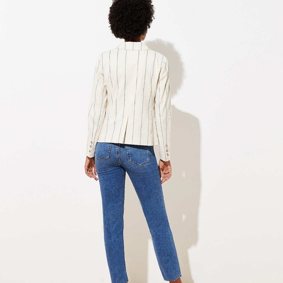 LOFT Linen Blend Cream Striped Cropped Blazer 2 NWT - Picture 14 of 15